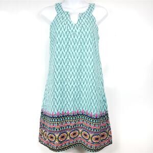 Buttons Aqua Indian Bohemian Southwest Style Chiffon Dress Size Small